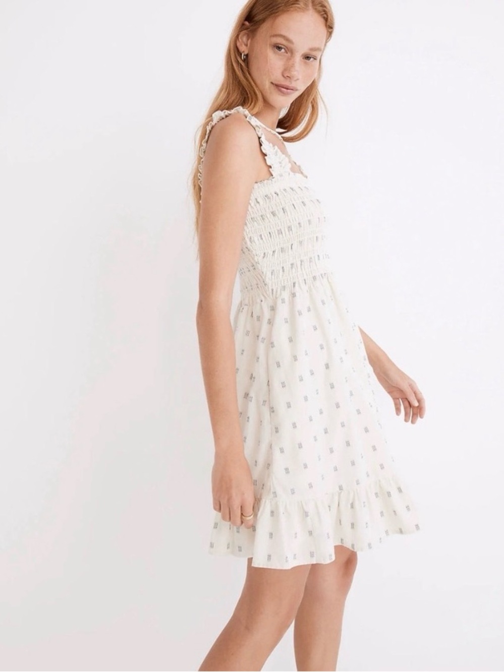Madewell Lucie smocked tank mini dress clip dot size large